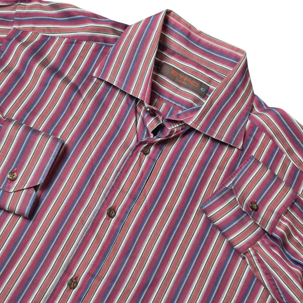 Etro Men's Large 42 Striped Cotton Luxury Designer Dress Shirt Italy